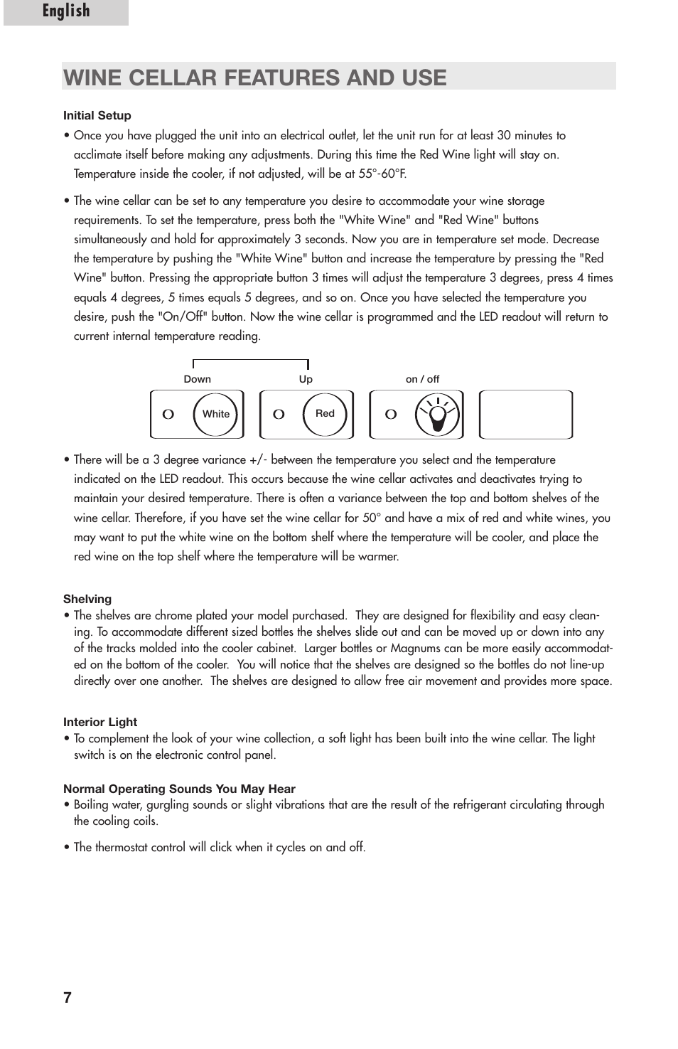 Wine cellar features and use, English | Amana AWCE50ARS User Manual | Page 9 / 44