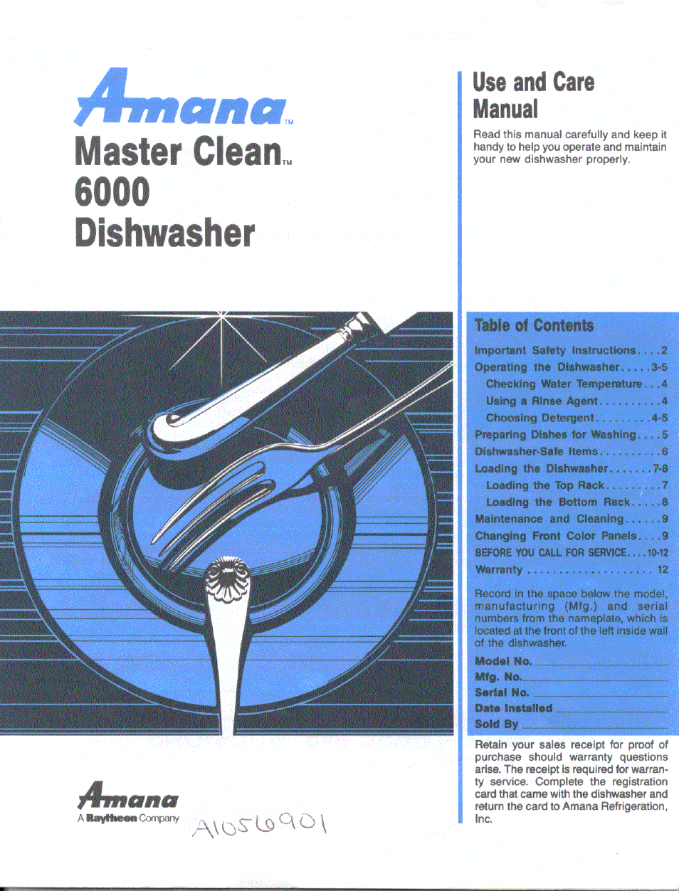 Amana MASTER CLEAN 6000 User Manual | 2 pages