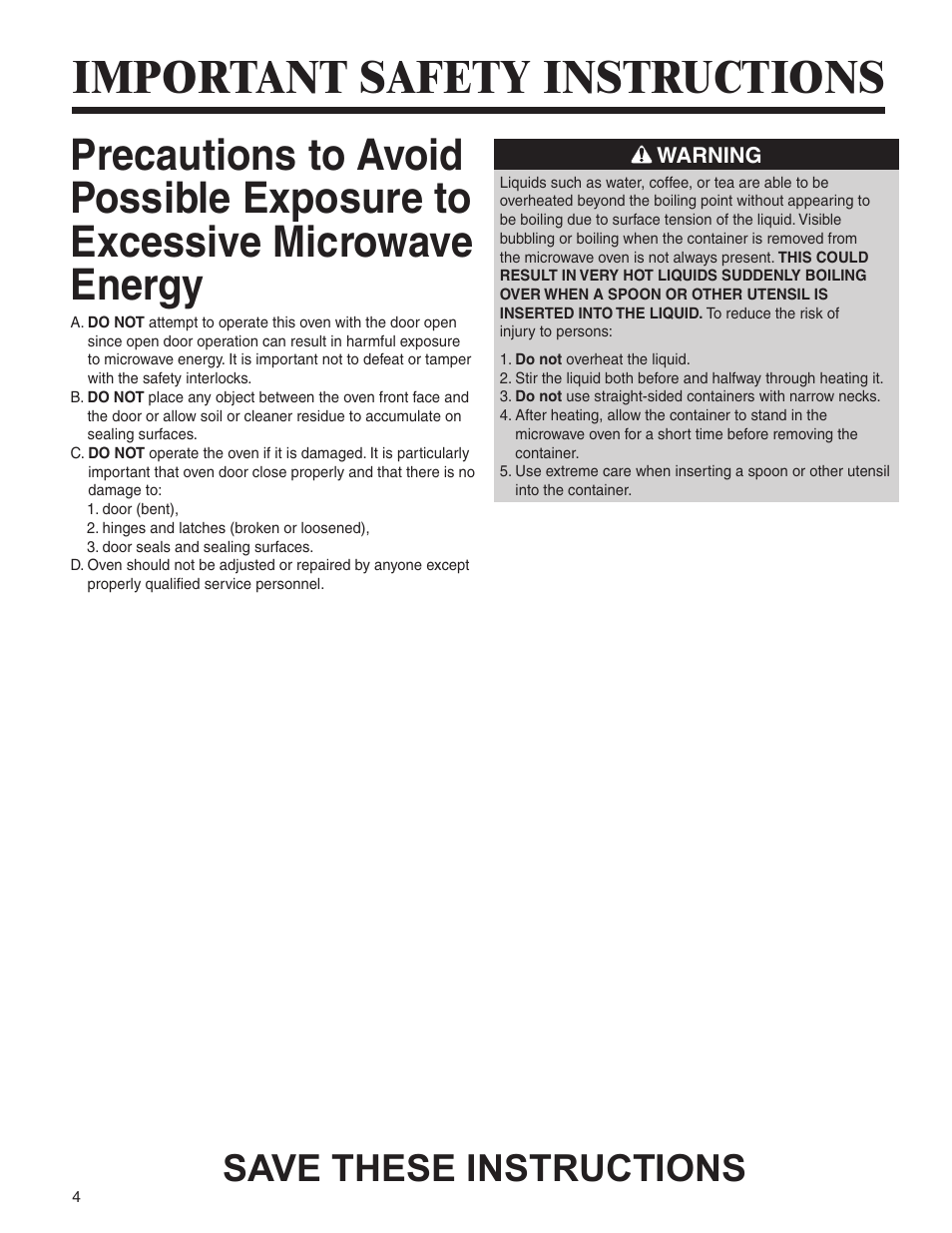Important safety instructions, Save these instructions | Amana MMV1153BA User Manual | Page 4 / 68