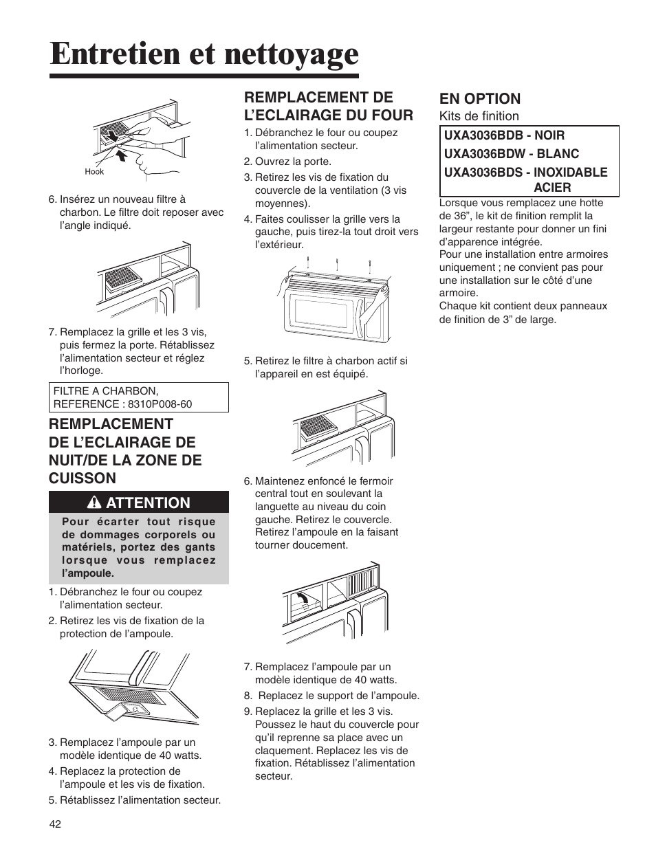 Entretien et nettoyage, Remplacement de l’eclairage du four, En option | Amana MMV1153BA User Manual | Page 42 / 68