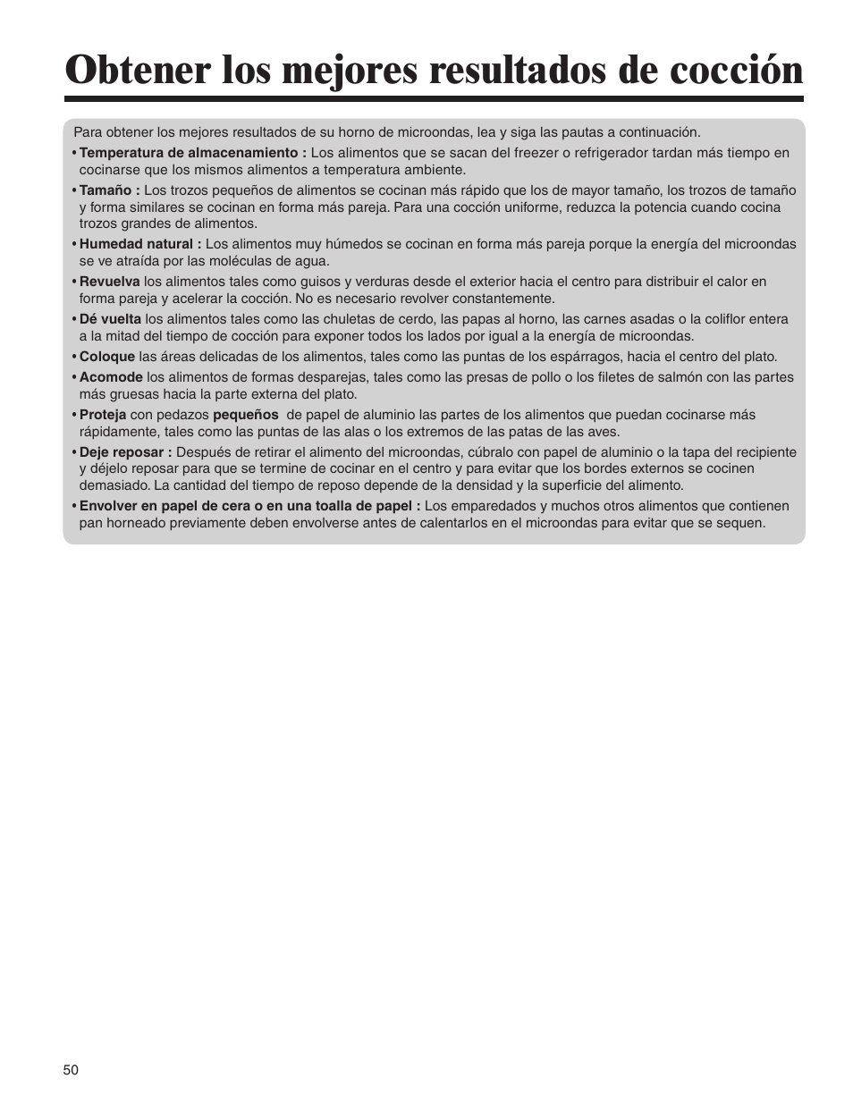 Obtener los mejores resultados de cocción | Amana MMV1153BA User Manual | Page 50 / 68
