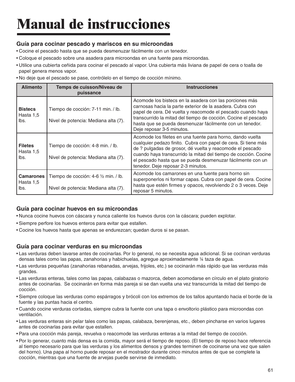 Manual de instrucciones | Amana MMV1153BA User Manual | Page 61 / 68
