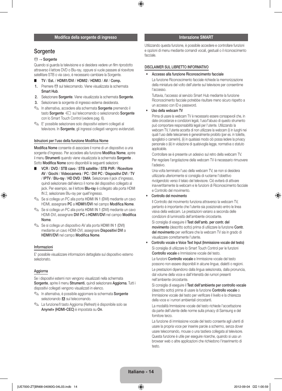 Sorgente | Samsung UE46ES7000Q User Manual | Page 37 / 71
