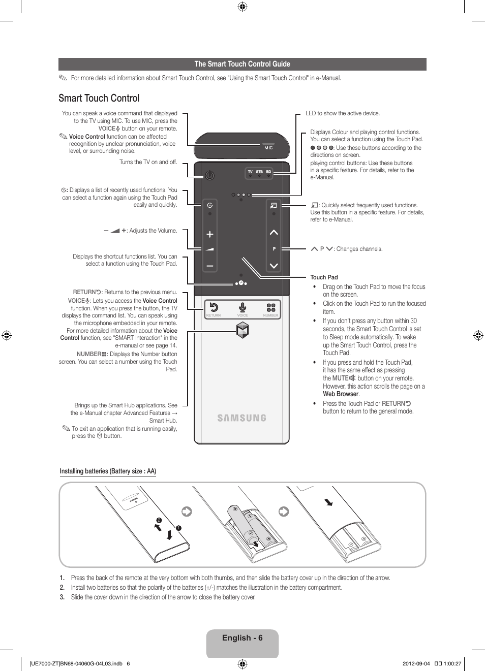 Smart touch control | Samsung UE46ES7000Q User Manual | Page 6 / 71