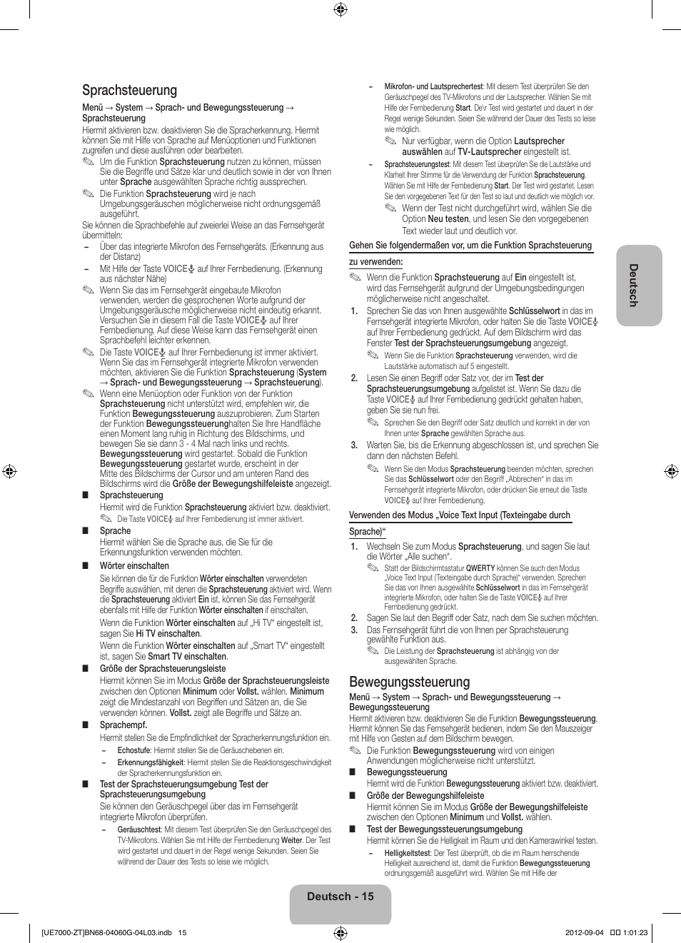 Sprachsteuerung, Bewegungssteuerung | Samsung UE46ES7000Q User Manual | Page 62 / 71