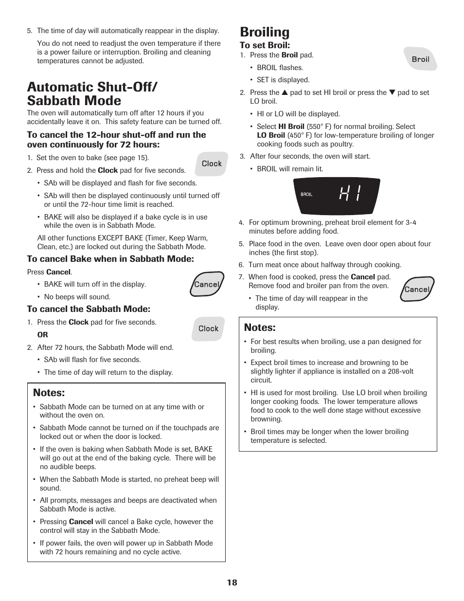 Automatic shut-off/ sabbath mode, Broiling | Amana Electric Range - Coil User Manual | Page 19 / 66
