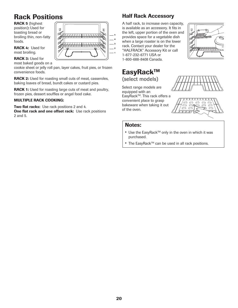 Rack positions, Easyrack, Half rack accessory | Select models) | Amana Electric Range - Coil User Manual | Page 21 / 66