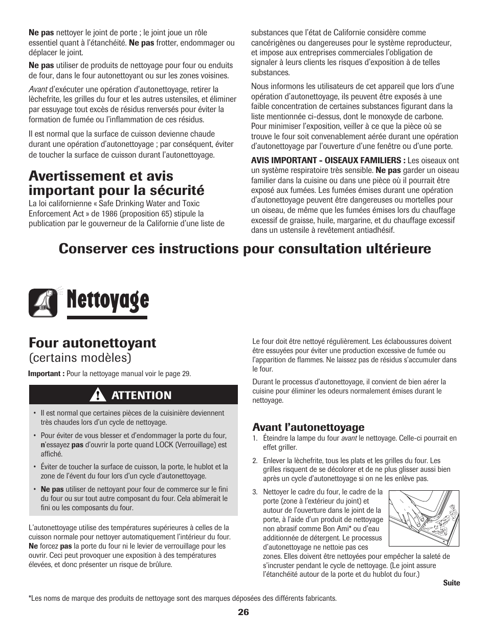 Nettoyage, Avertissement et avis important pour la sécurité, Four autonettoyant | Certains modèles) | Amana Electric Range - Coil User Manual | Page 27 / 66