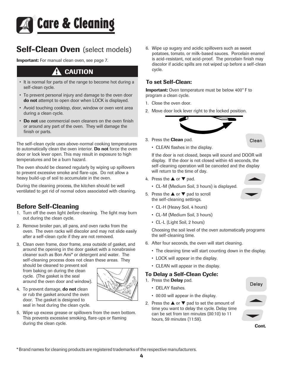 Care & cleaning, Self-clean oven, Select models) | Caution, Before self-cleaning | Amana Electric Range - Coil User Manual | Page 5 / 66