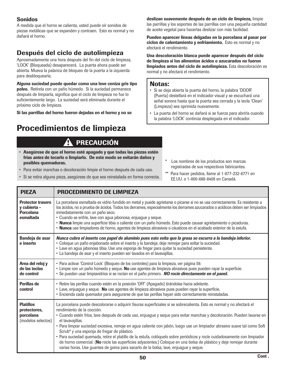 Procedimientos de limpieza, Notas, Después del ciclo de autolimpieza | Precaución | Amana Electric Range - Coil User Manual | Page 51 / 66