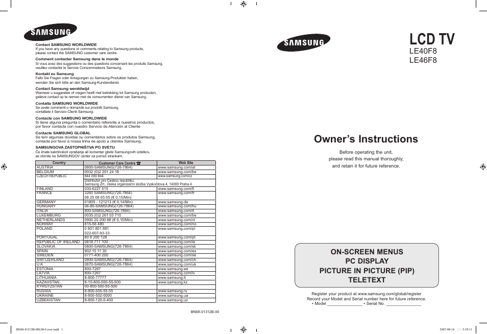 Samsung LE40F86BD User Manual | 516 pages