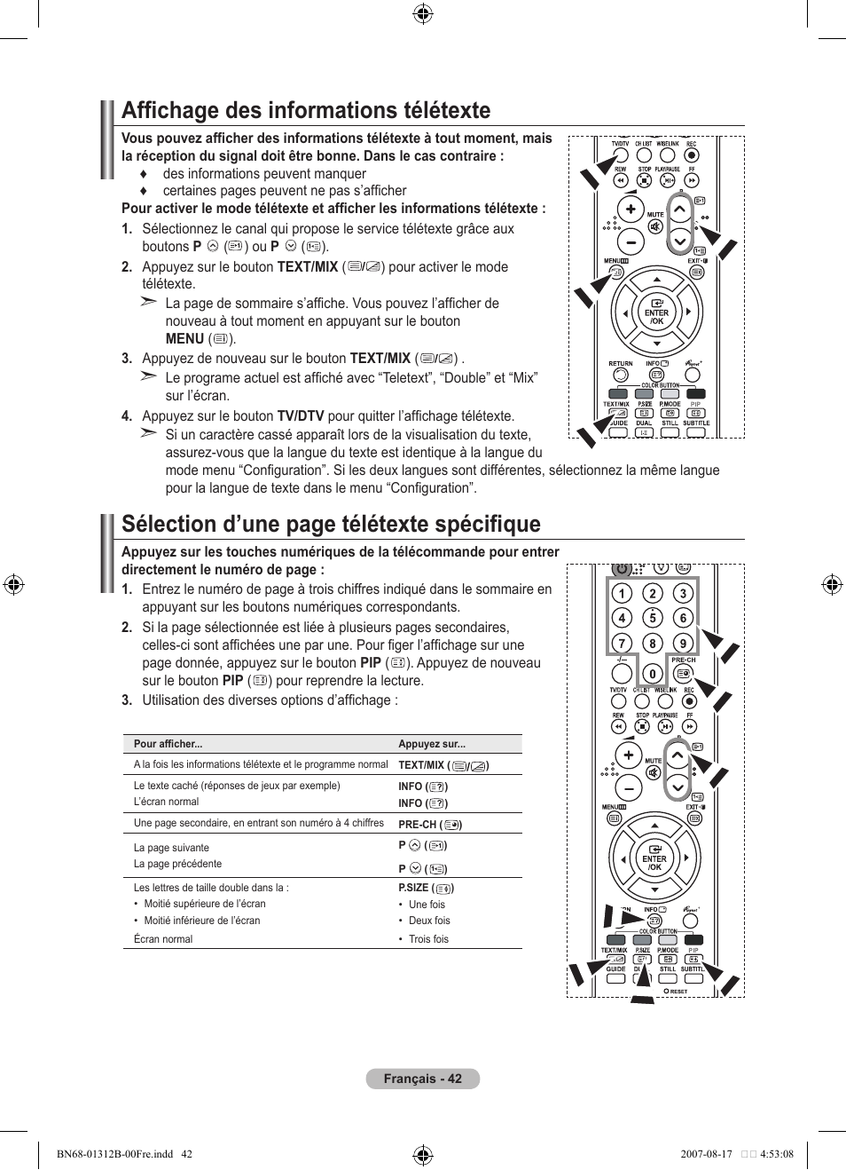 Affichage des informations télétexte, Sélection d’une page télétexte spécifique | Samsung LE40F86BD User Manual | Page 108 / 516