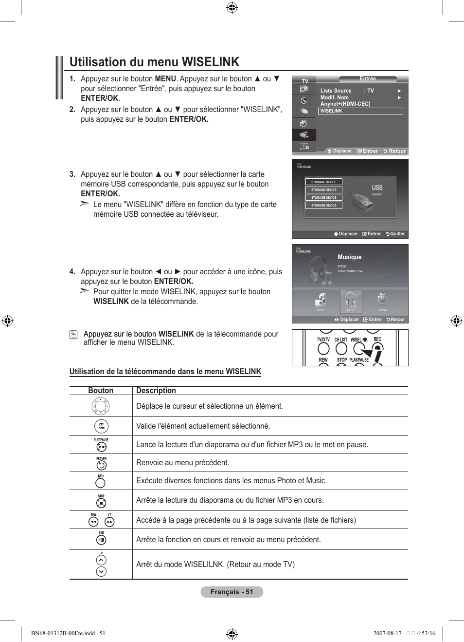 Utilisation du menu wiselink | Samsung LE40F86BD User Manual | Page 117 / 516