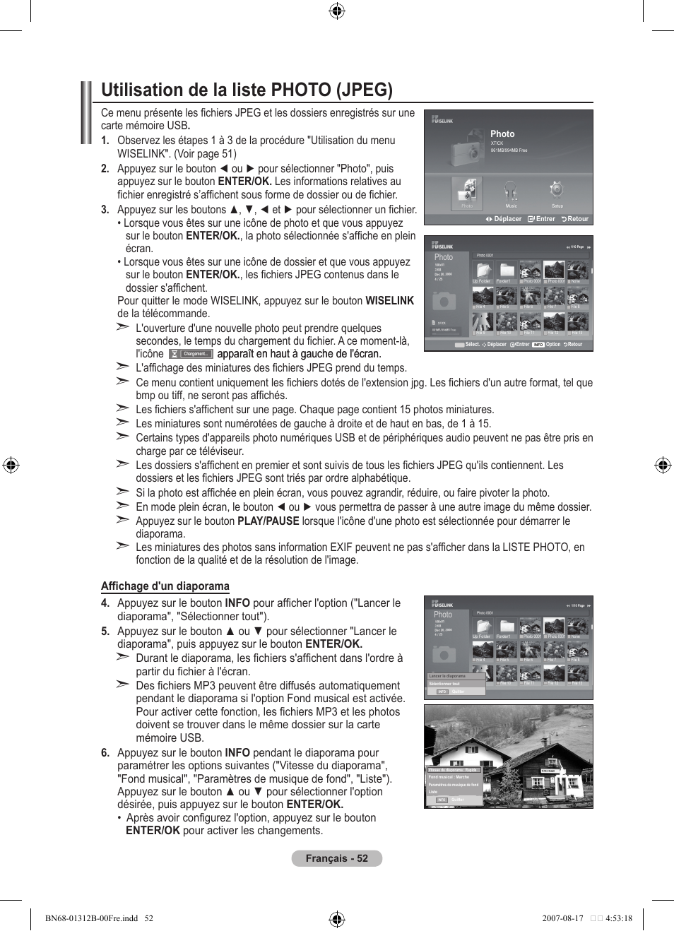 Utilisation de la liste photo (jpeg) | Samsung LE40F86BD User Manual | Page 118 / 516
