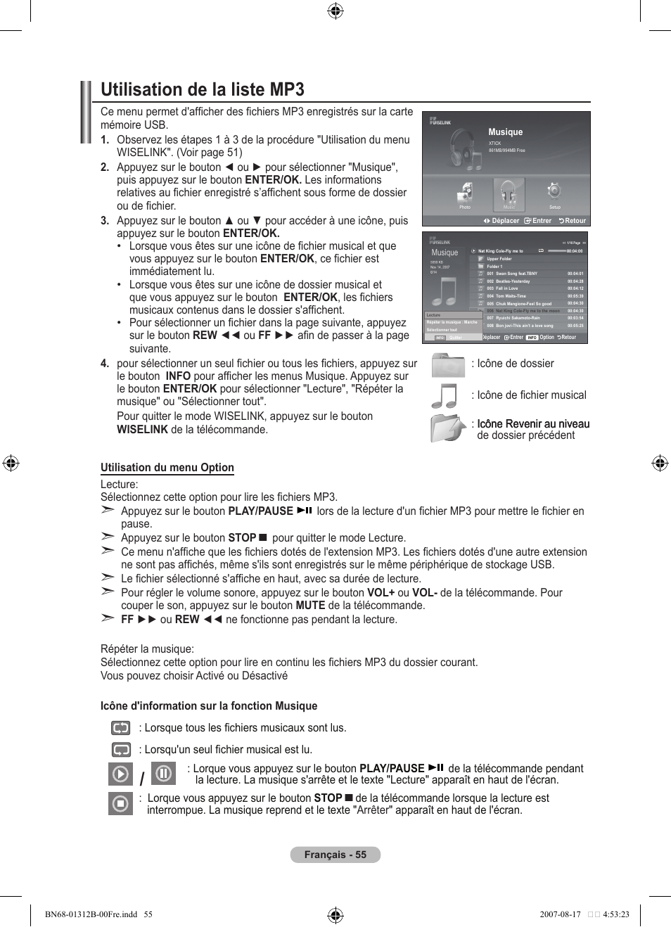 Utilisation de la liste mp | Samsung LE40F86BD User Manual | Page 121 / 516