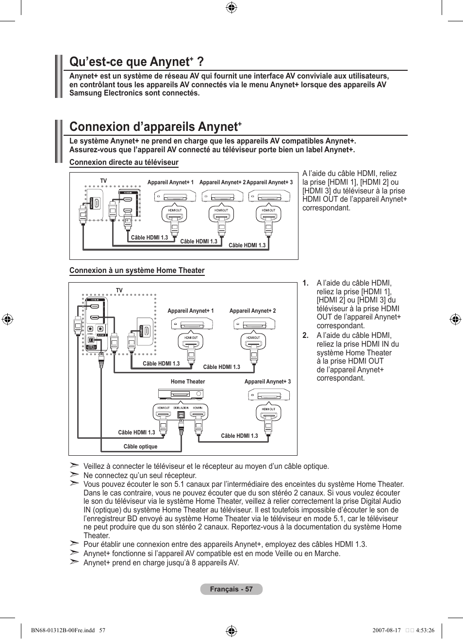 Qu’est-ce que anynet, Connexion d’appareils anynet | Samsung LE40F86BD User Manual | Page 123 / 516