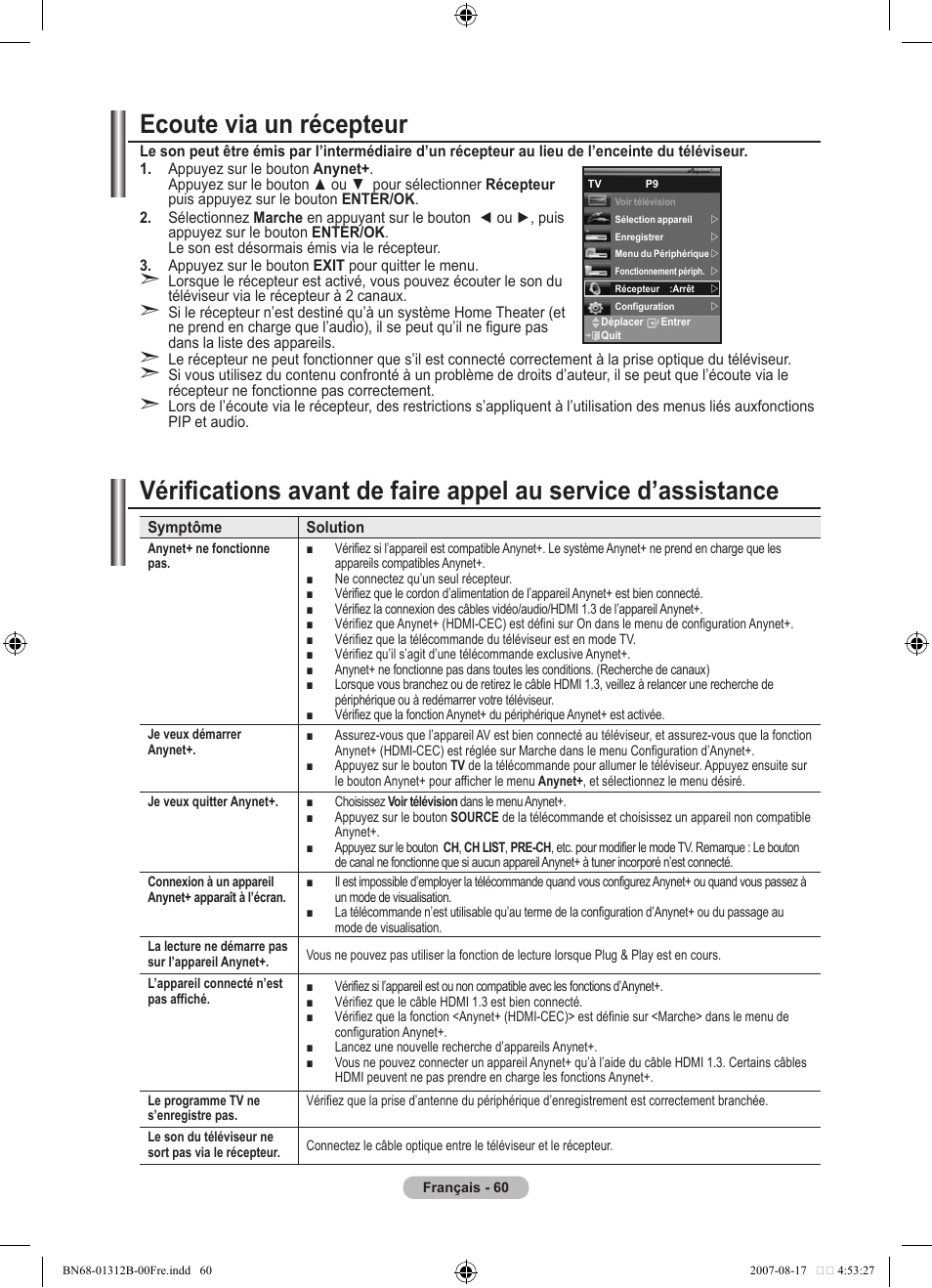 Ecoute via un récepteur | Samsung LE40F86BD User Manual | Page 126 / 516