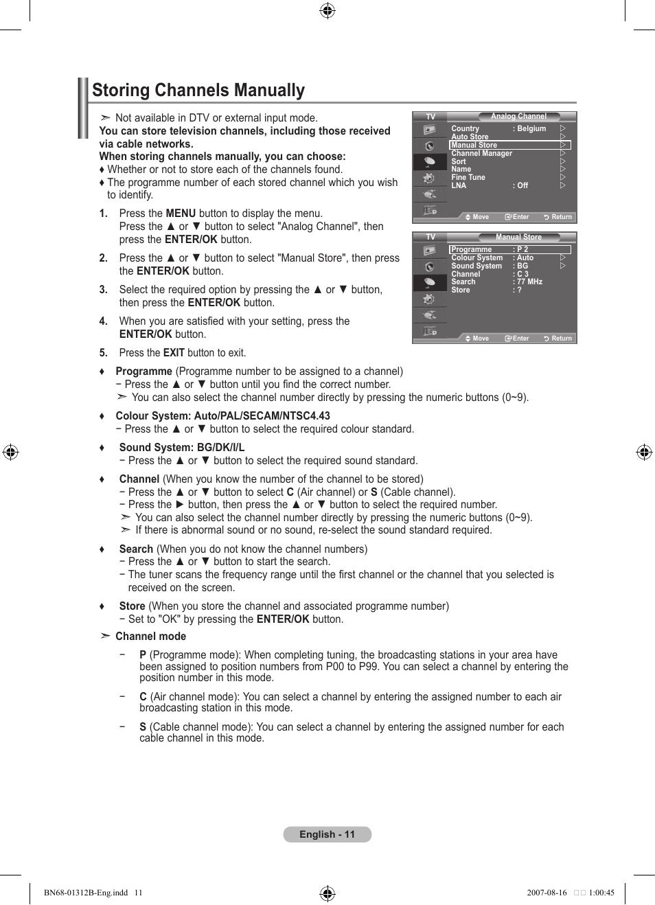 Storing channels manually | Samsung LE40F86BD User Manual | Page 13 / 516