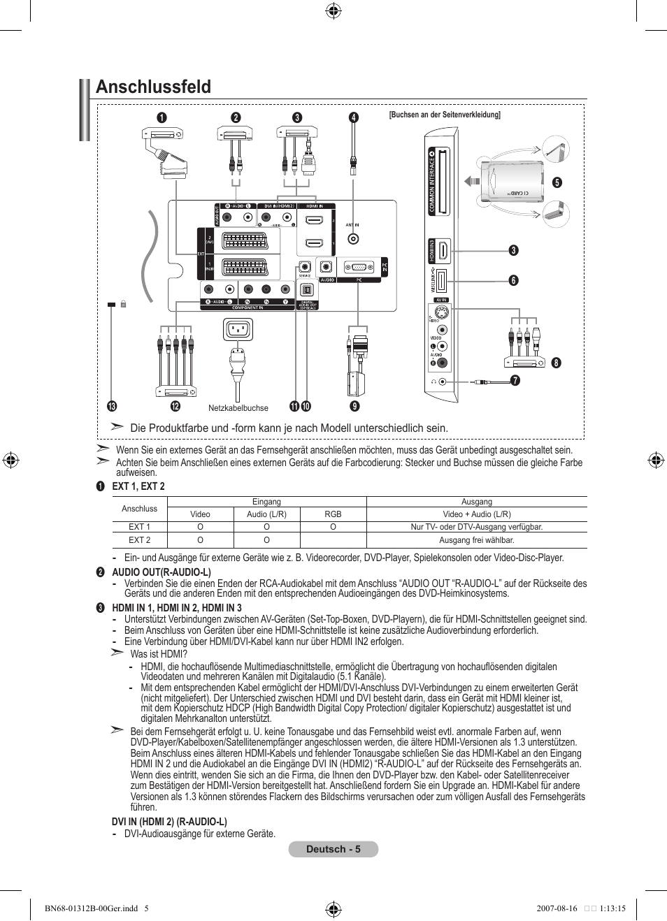 Anschlussfeld | Samsung LE40F86BD User Manual | Page 135 / 516