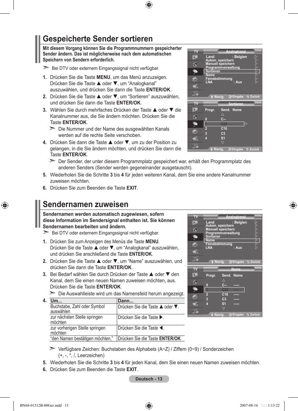 Gespeicherte sender sortieren, Sendernamen zuweisen | Samsung LE40F86BD User Manual | Page 143 / 516