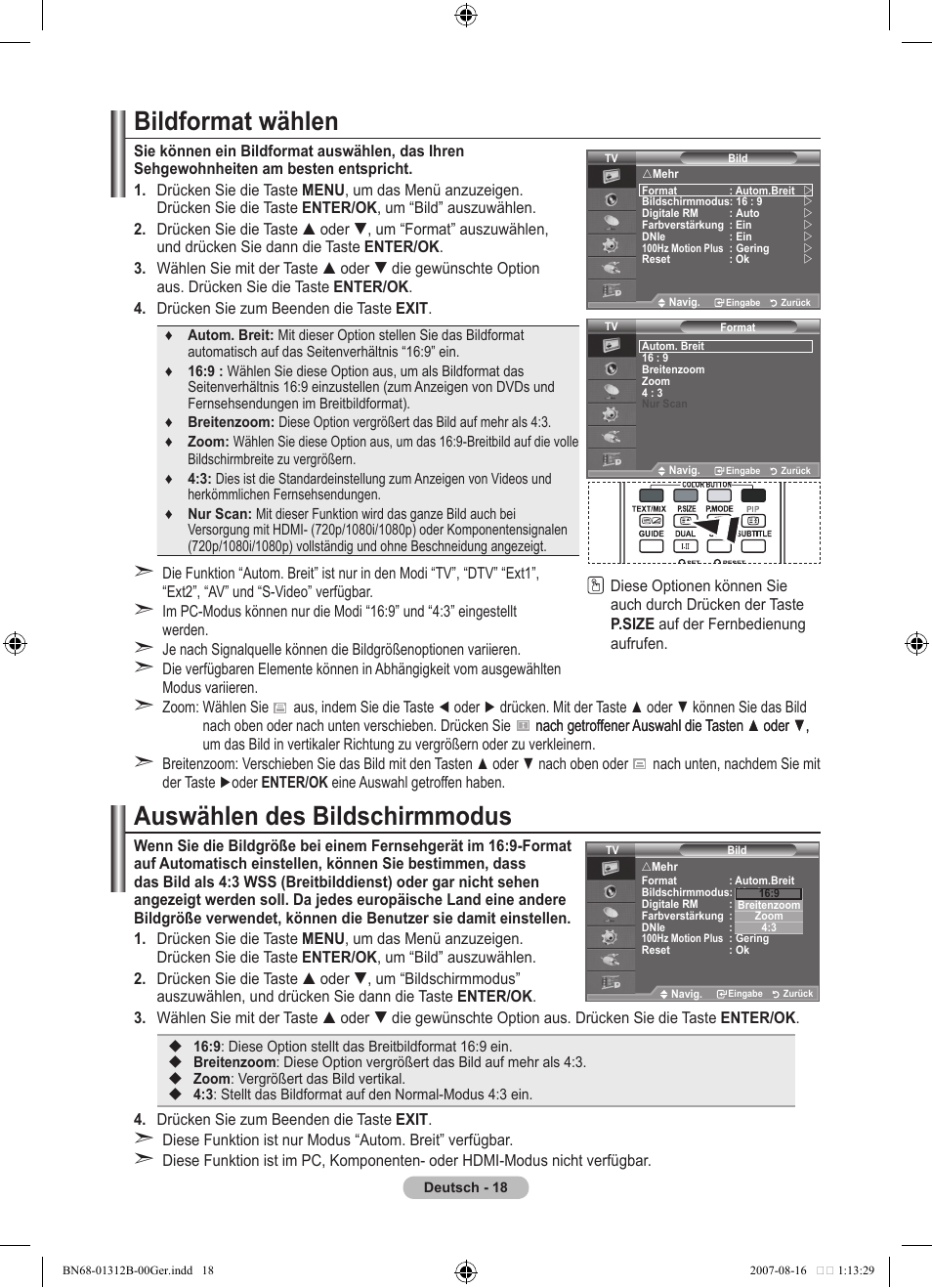 Bildformat wählen, Auswählen des bildschirmmodus | Samsung LE40F86BD User Manual | Page 148 / 516