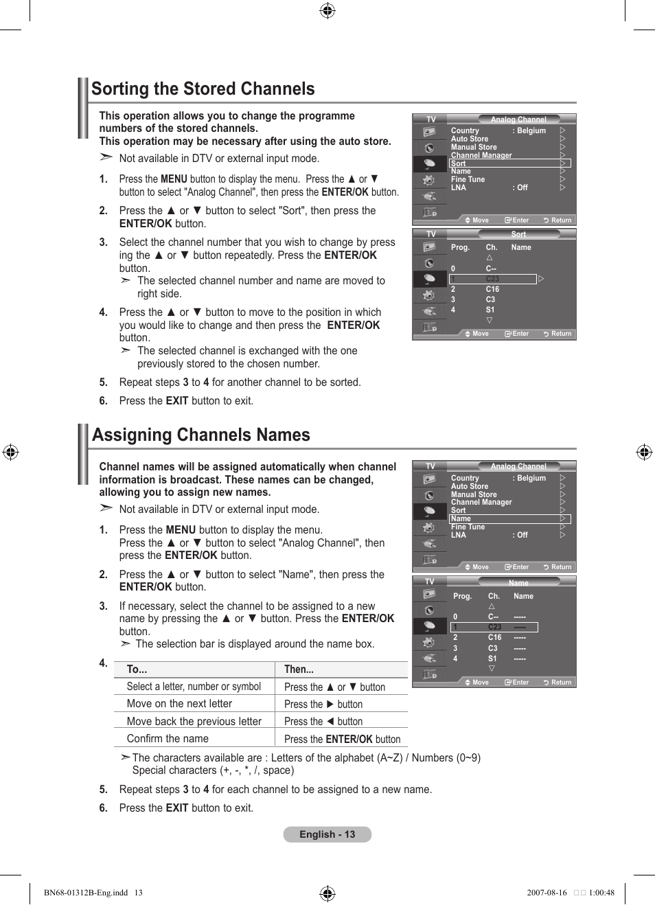 Sorting the stored channels, Assigning channels names | Samsung LE40F86BD User Manual | Page 15 / 516