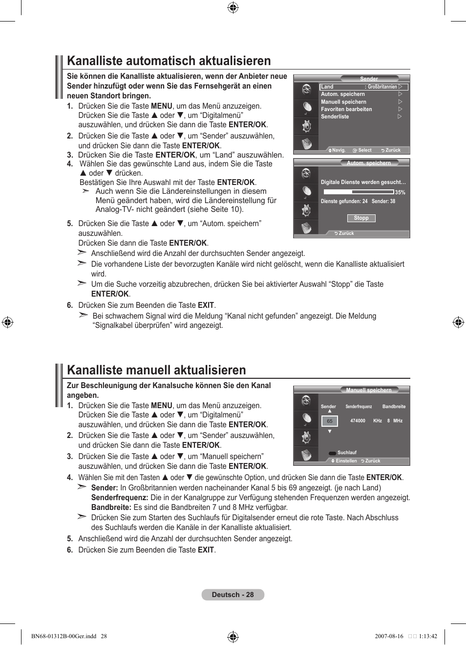 Kanalliste automatisch aktualisieren, Kanalliste manuell aktualisieren | Samsung LE40F86BD User Manual | Page 158 / 516