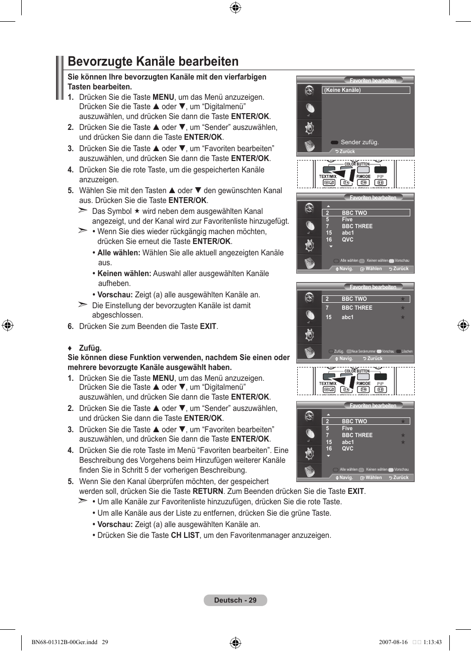 Bevorzugte kanäle bearbeiten | Samsung LE40F86BD User Manual | Page 159 / 516