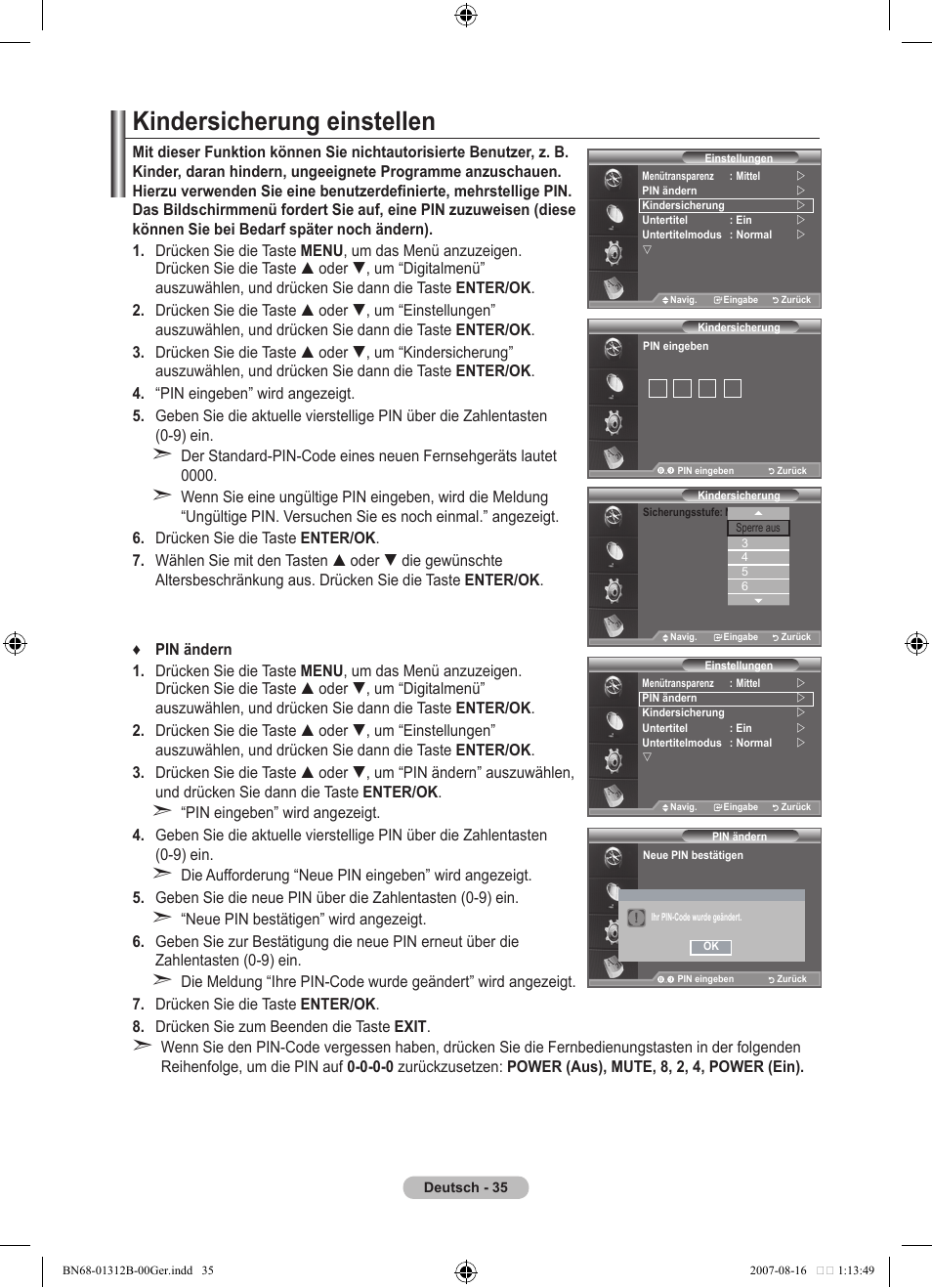 Kindersicherung einstellen | Samsung LE40F86BD User Manual | Page 165 / 516