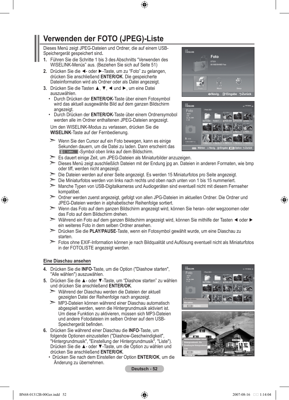 Verwenden der foto (jpeg)-liste | Samsung LE40F86BD User Manual | Page 182 / 516