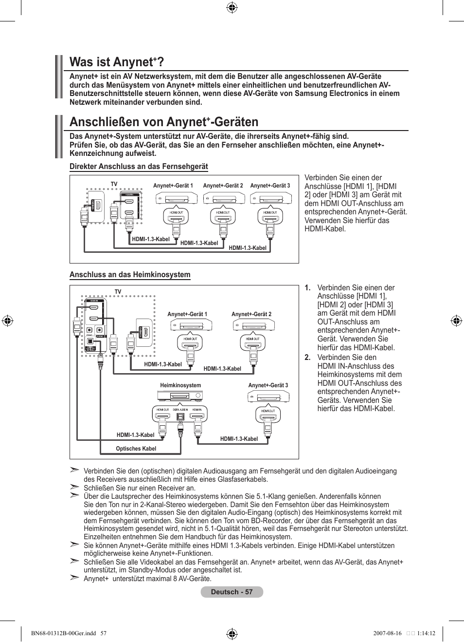 Was ist anynet, Anschließen von anynet, Geräten | Samsung LE40F86BD User Manual | Page 187 / 516