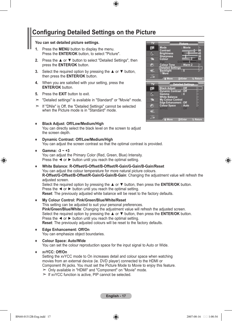 Configuring detailed settings on the picture | Samsung LE40F86BD User Manual | Page 19 / 516