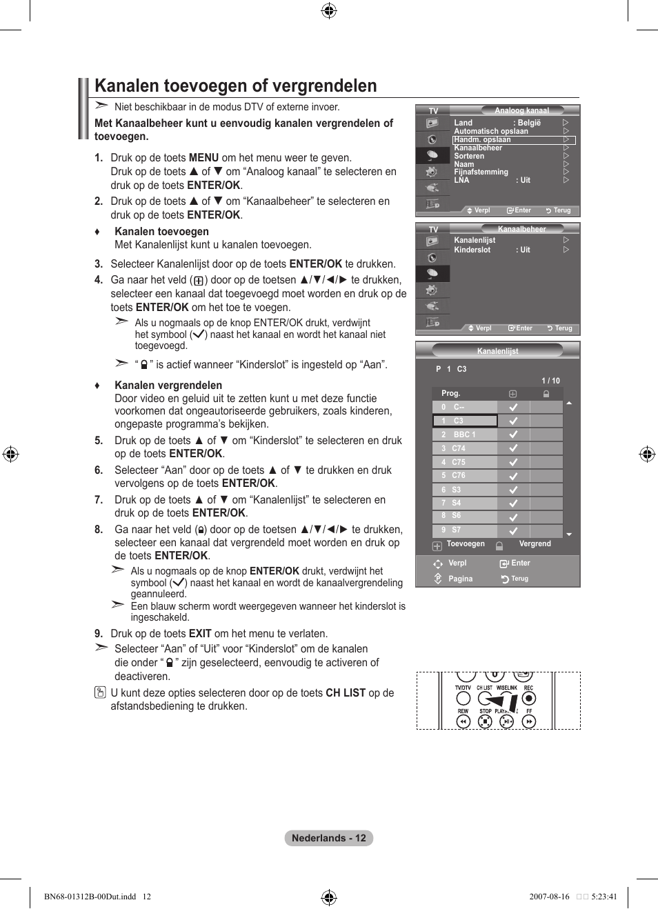 Kanalen toevoegen of vergrendelen | Samsung LE40F86BD User Manual | Page 206 / 516