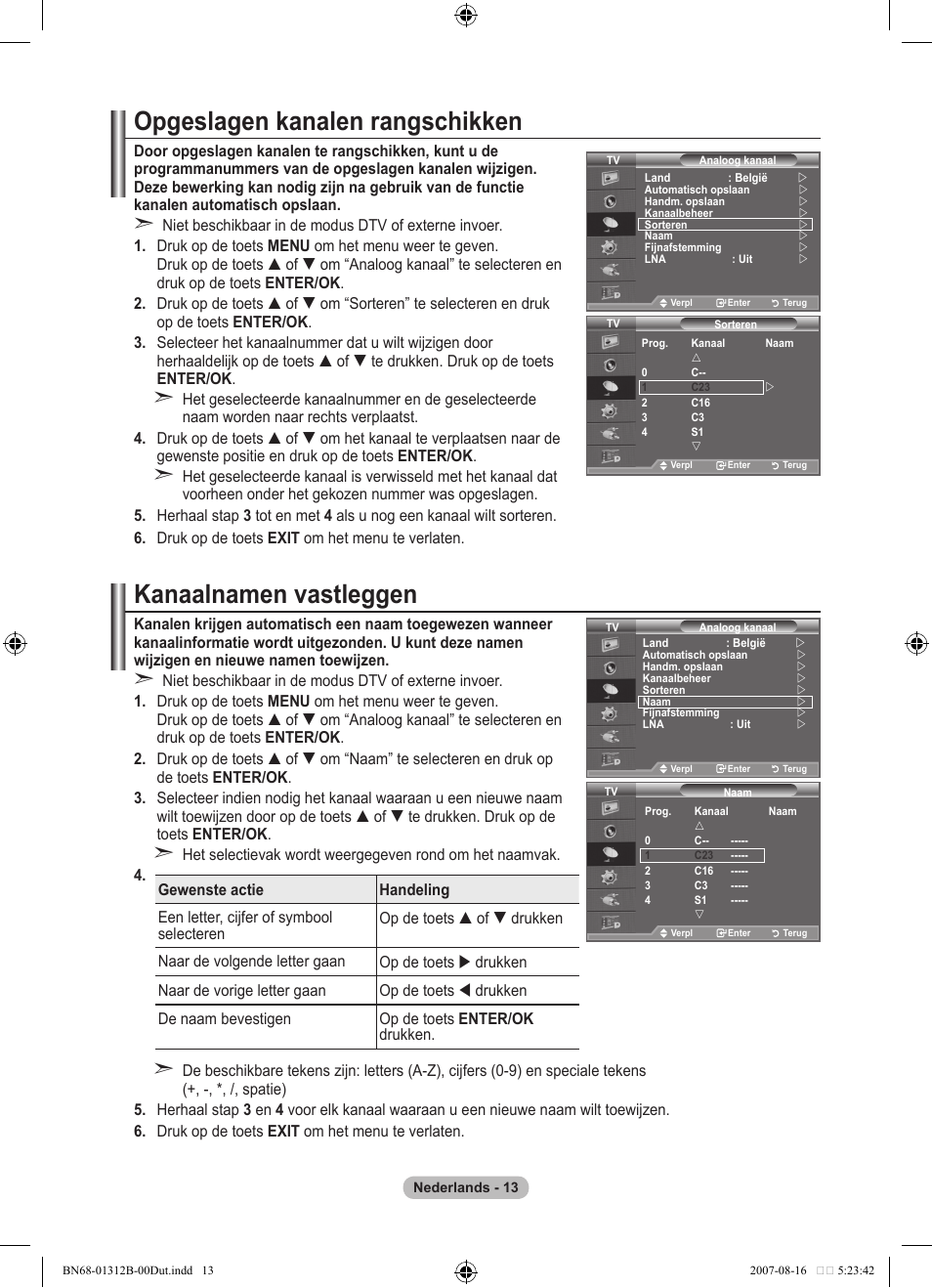 Opgeslagen kanalen rangschikken, Kanaalnamen vastleggen | Samsung LE40F86BD User Manual | Page 207 / 516