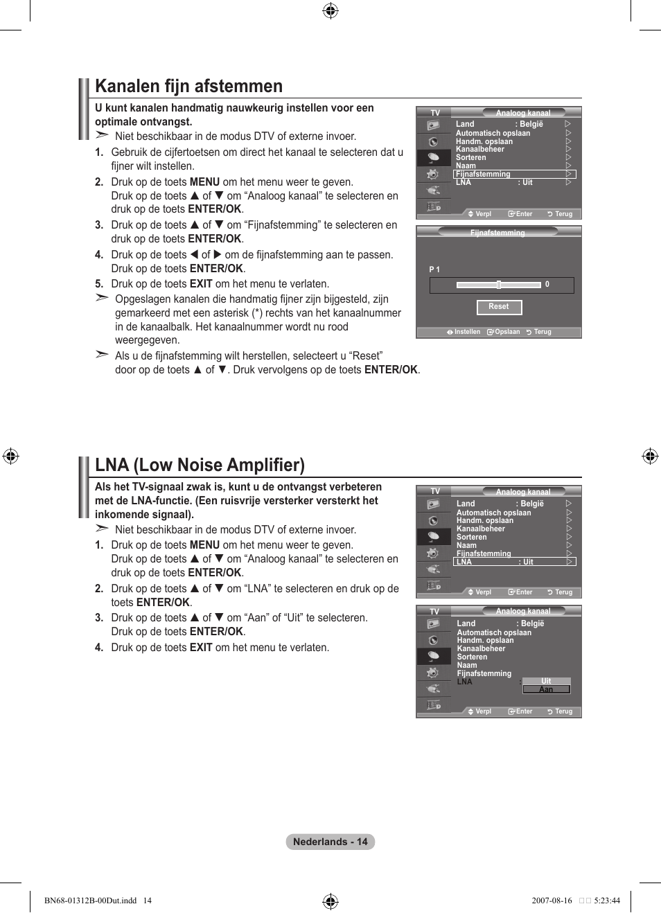 Kanalen fijn afstemmen, Lna (low noise amplifier) | Samsung LE40F86BD User Manual | Page 208 / 516
