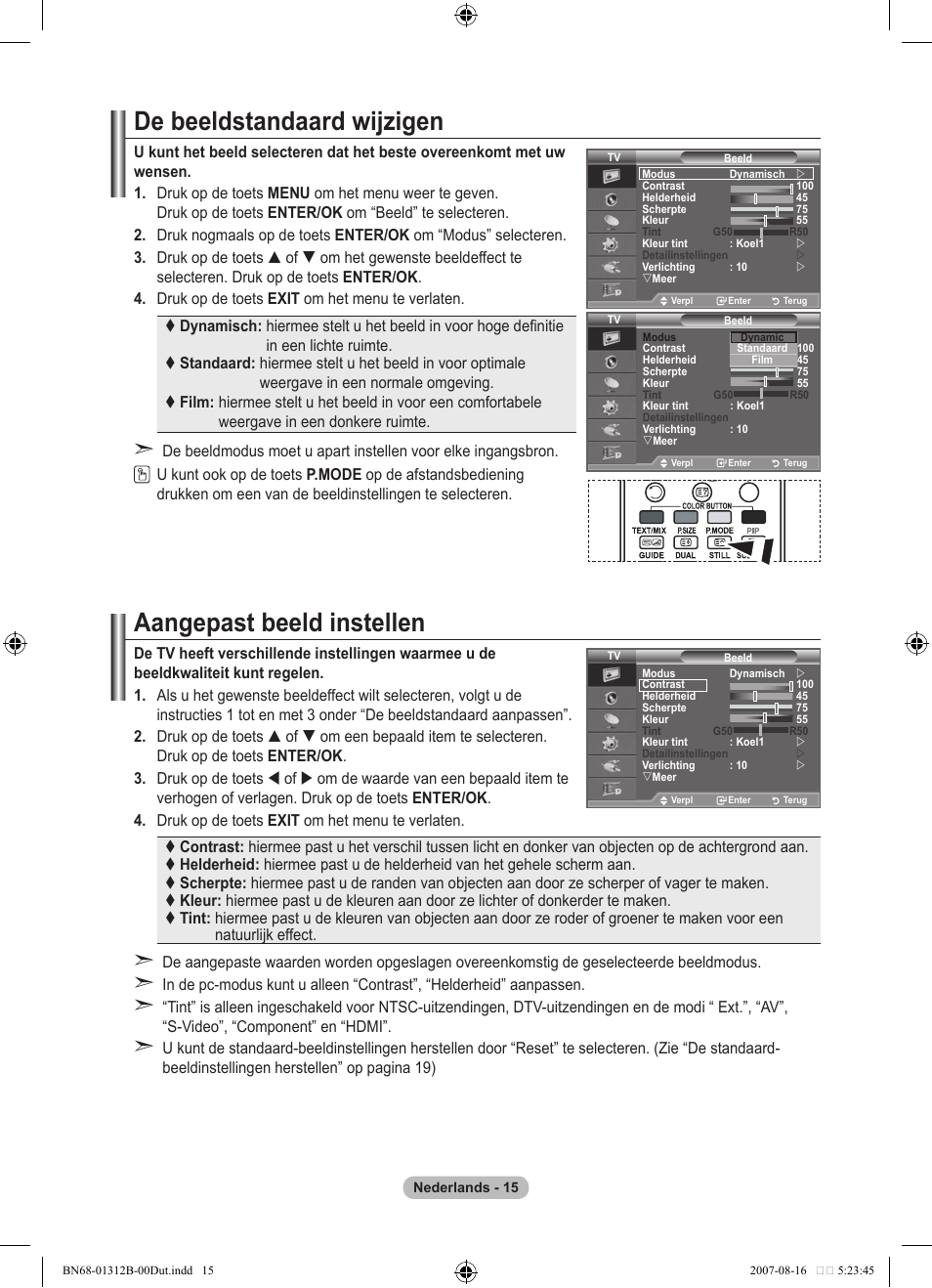 De beeldstandaard wijzigen, Aangepast beeld instellen | Samsung LE40F86BD User Manual | Page 209 / 516