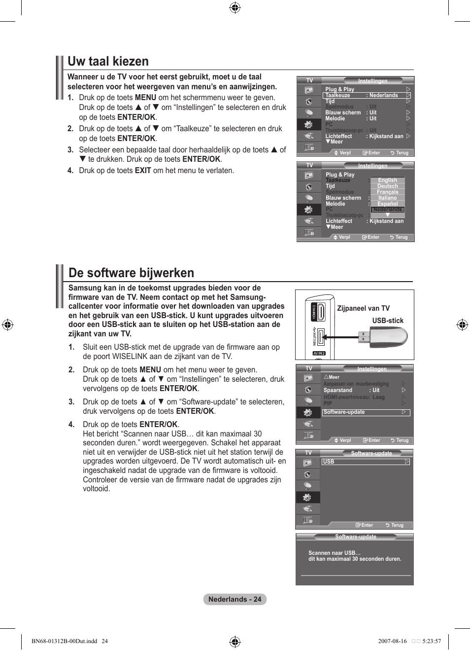 Uw taal kiezen, De software bijwerken | Samsung LE40F86BD User Manual | Page 218 / 516