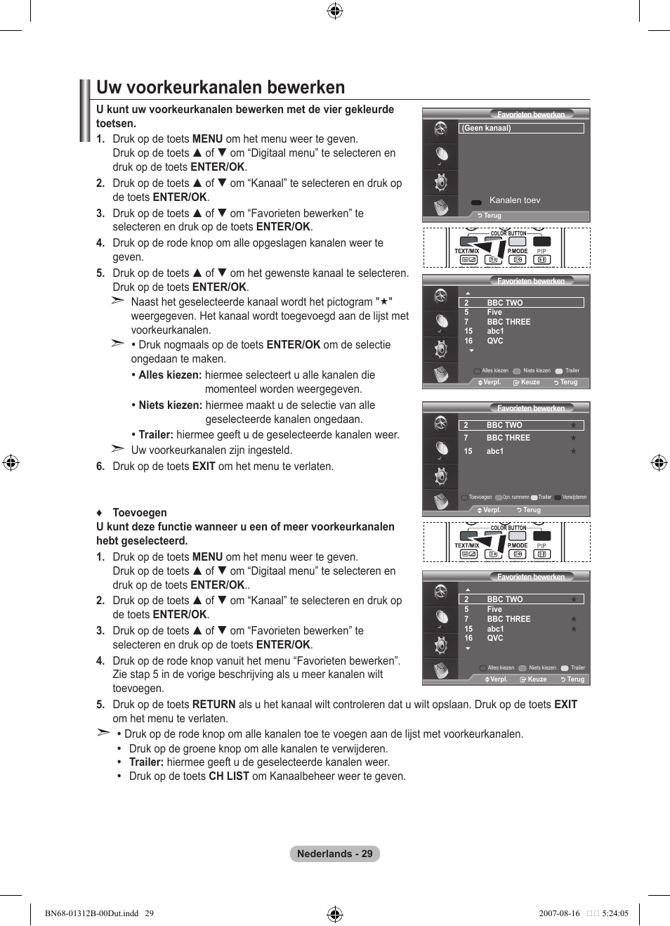 Uw voorkeurkanalen bewerken | Samsung LE40F86BD User Manual | Page 223 / 516