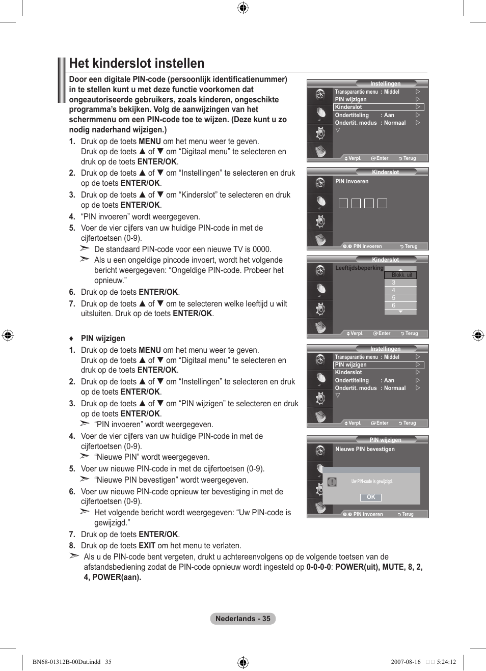 Het kinderslot instellen | Samsung LE40F86BD User Manual | Page 229 / 516