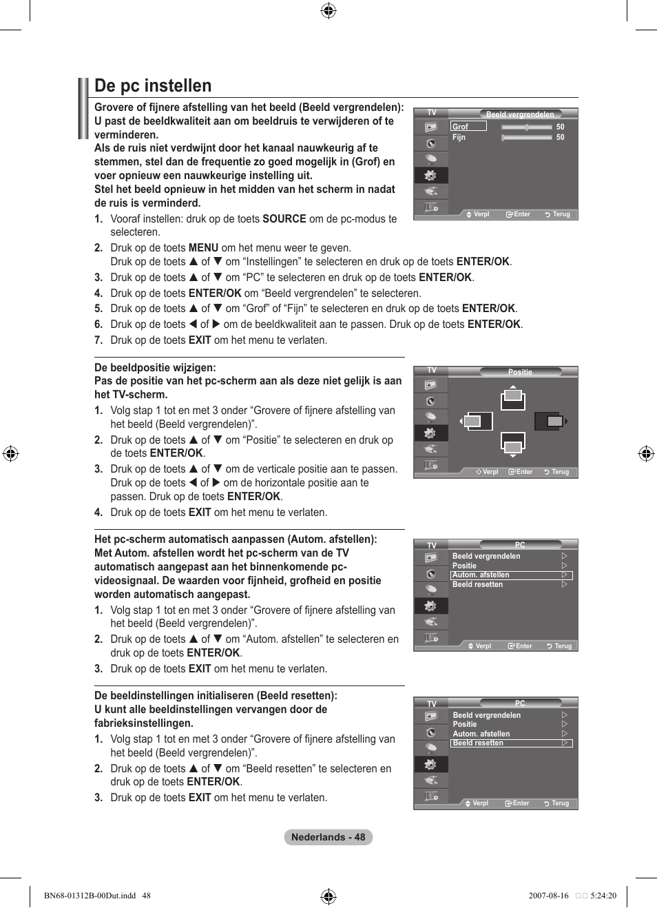 De pc instellen | Samsung LE40F86BD User Manual | Page 242 / 516