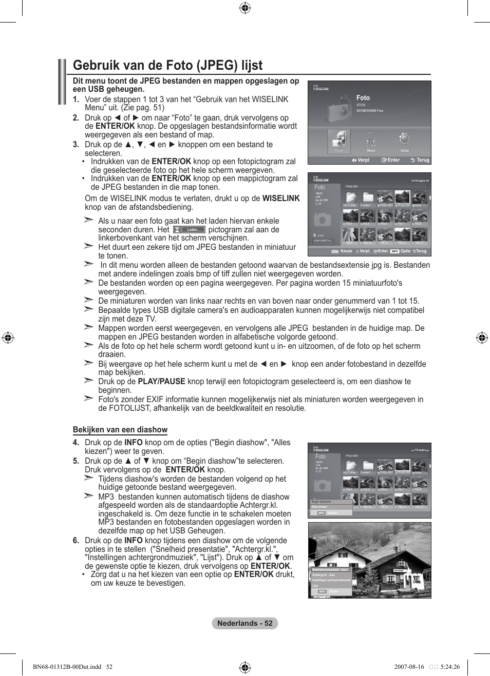Gebruik van de foto (jpeg) lijst | Samsung LE40F86BD User Manual | Page 246 / 516