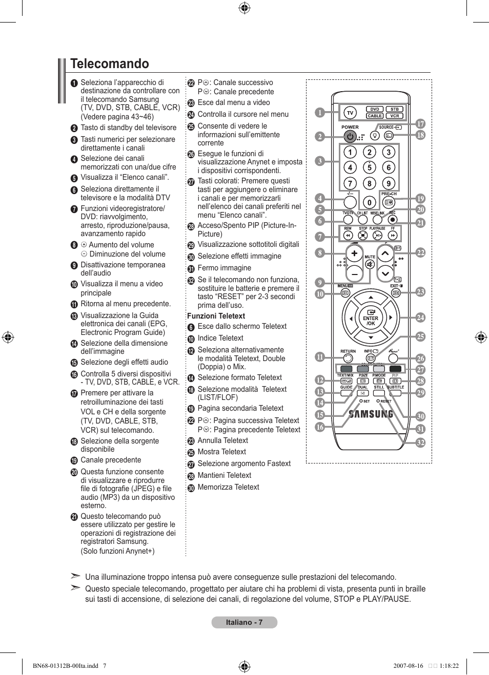 Telecomando | Samsung LE40F86BD User Manual | Page 265 / 516