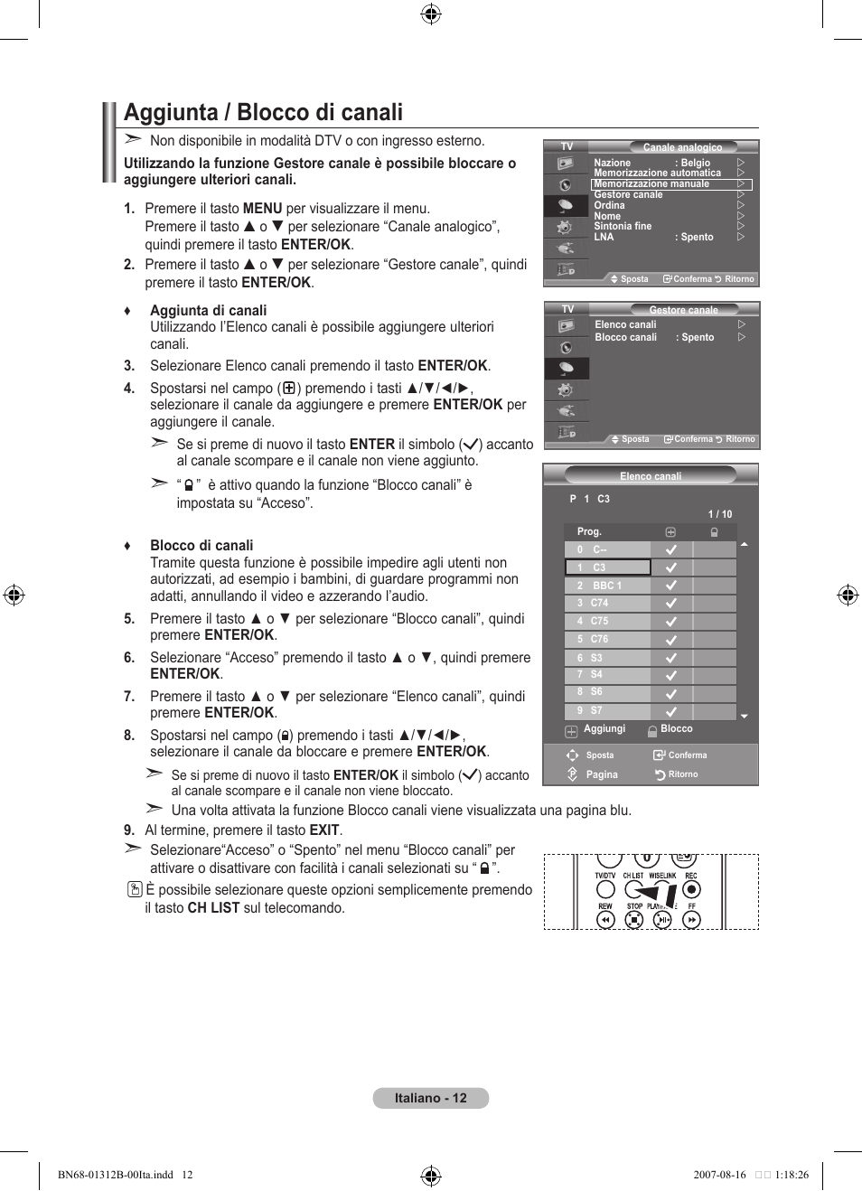 Aggiunta / blocco di canali | Samsung LE40F86BD User Manual | Page 270 / 516