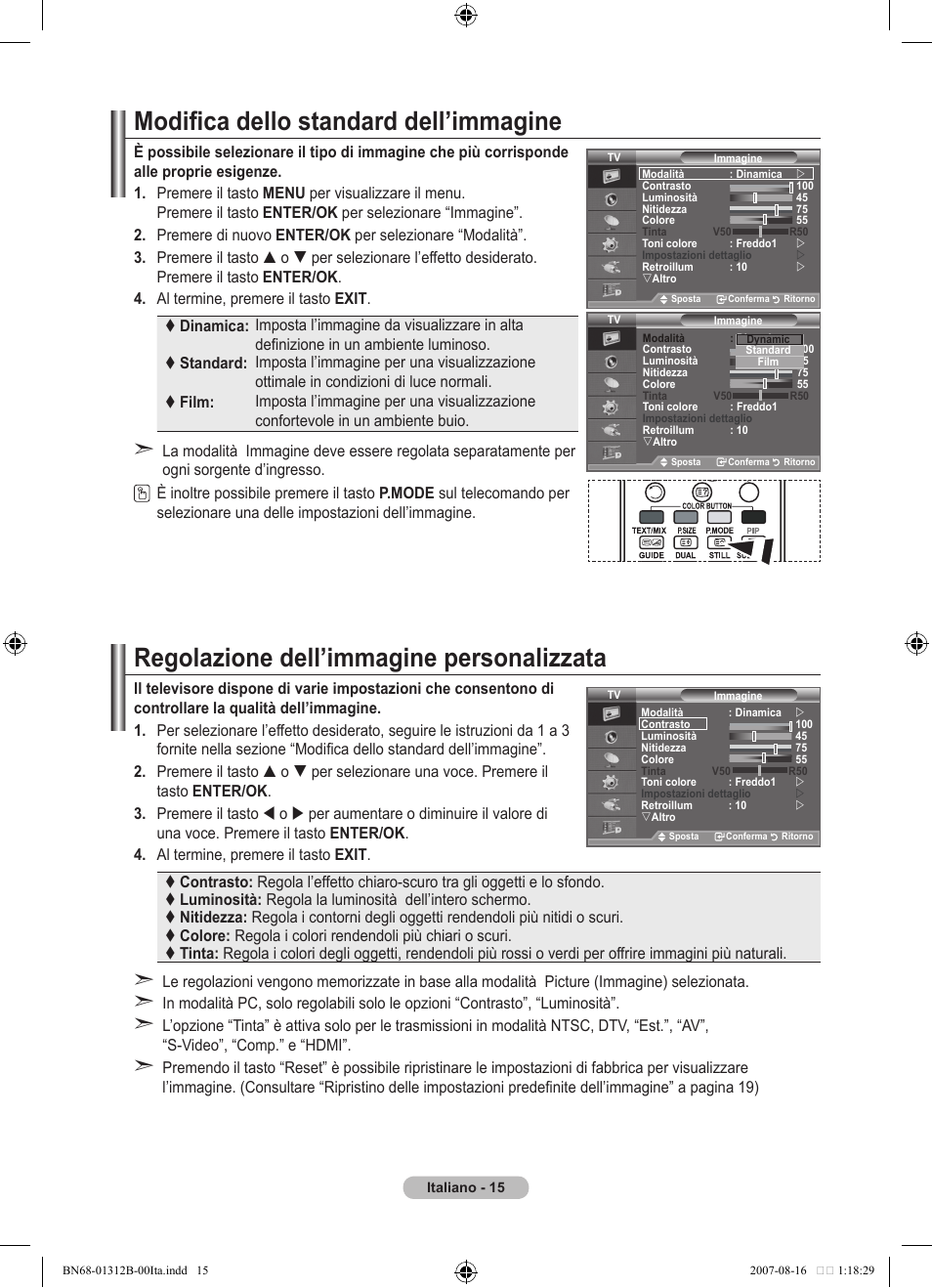 Modifica dello standard dell’immagine, Regolazione dell’immagine personalizzata | Samsung LE40F86BD User Manual | Page 273 / 516