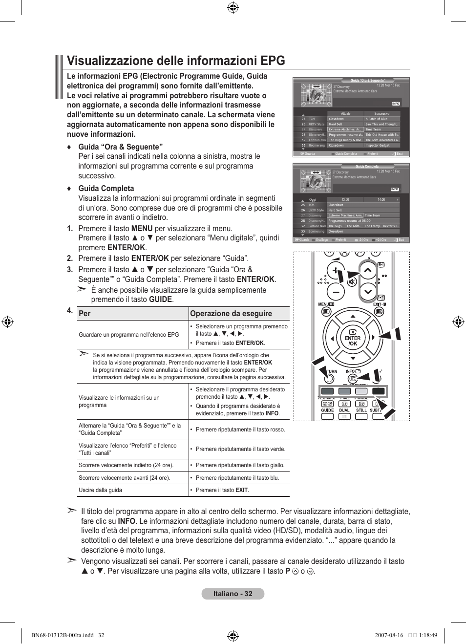 Visualizzazione delle informazioni epg | Samsung LE40F86BD User Manual | Page 290 / 516