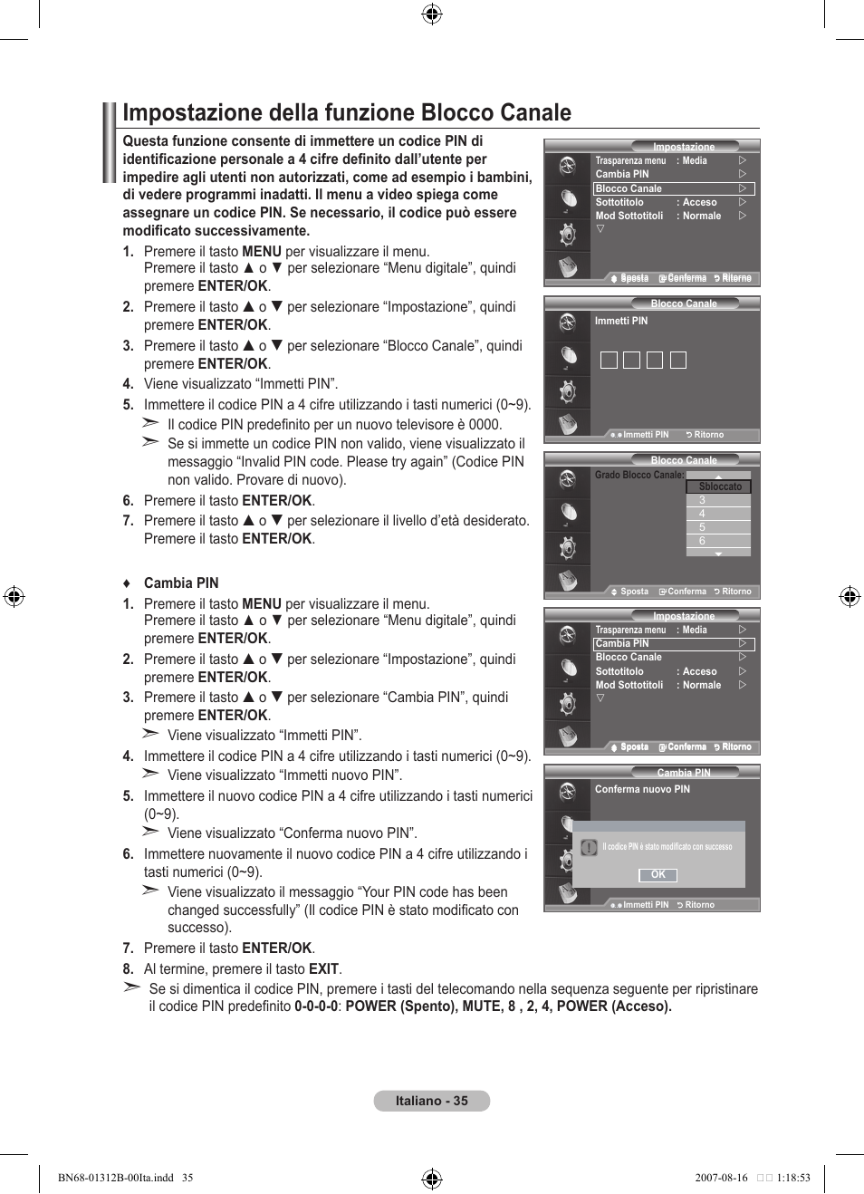 Impostazione della funzione blocco canale | Samsung LE40F86BD User Manual | Page 293 / 516