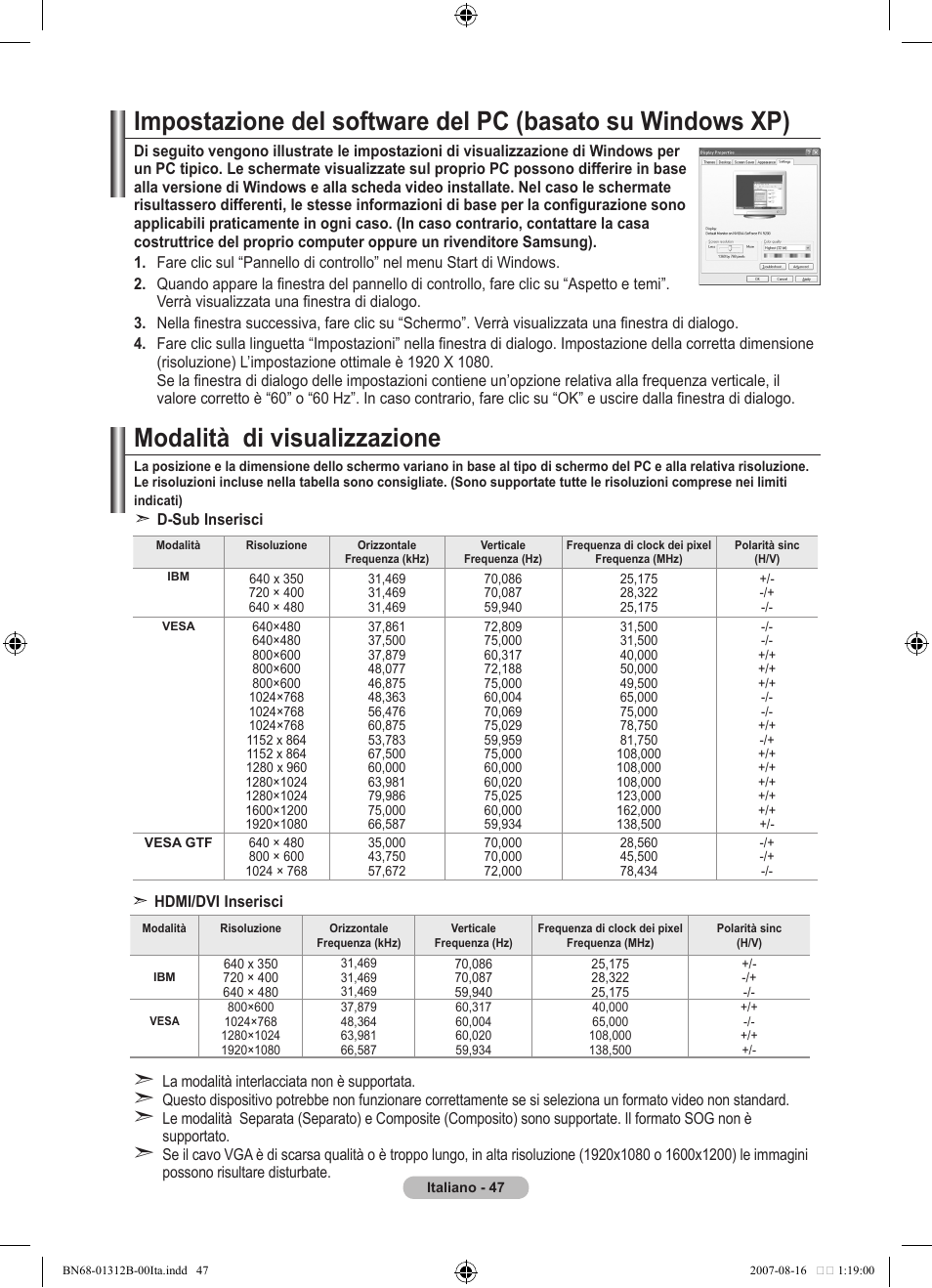 Modalità di visualizzazione | Samsung LE40F86BD User Manual | Page 305 / 516