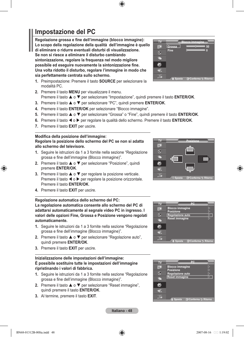 Impostazione del pc | Samsung LE40F86BD User Manual | Page 306 / 516