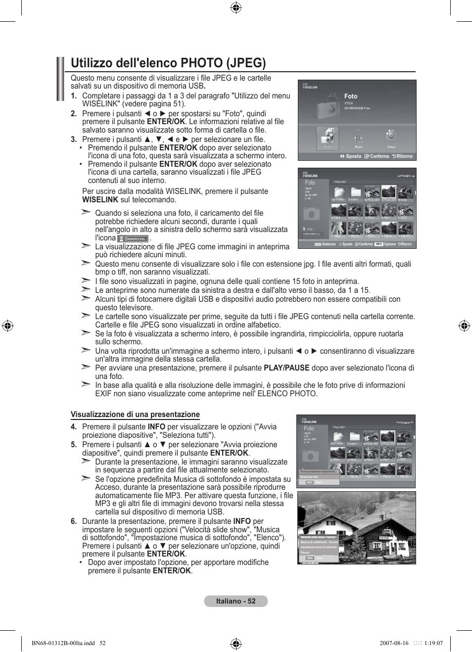 Utilizzo dell'elenco photo (jpeg) | Samsung LE40F86BD User Manual | Page 310 / 516