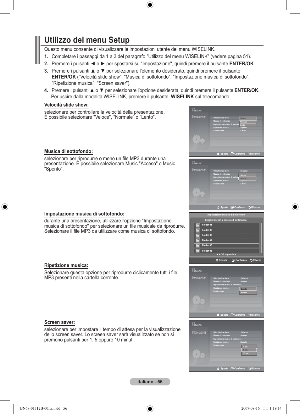 Utilizzo del menu setup, Italiano | Samsung LE40F86BD User Manual | Page 314 / 516
